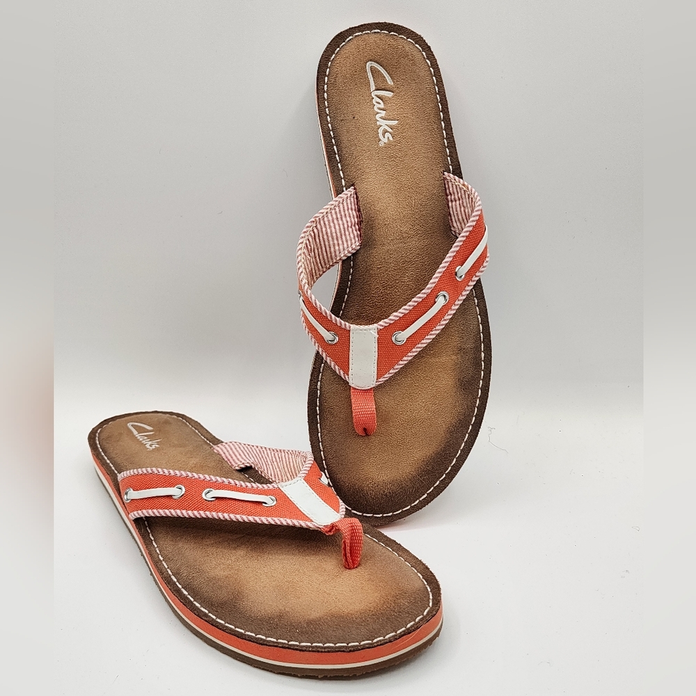 Clarks Flip Flops - Orange & White Size 9